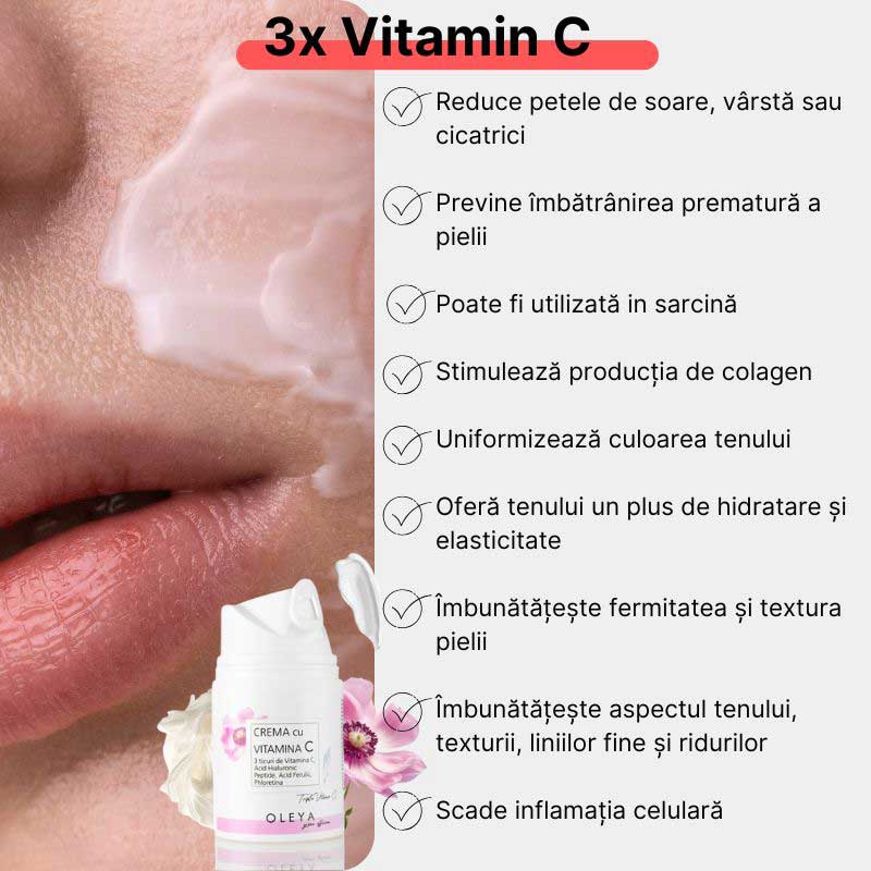 3x Vitamin C - Crema Iluminatoare/Antirid cu 3 forme de Vitamina C 5%, Peptide si Acid Ferulic