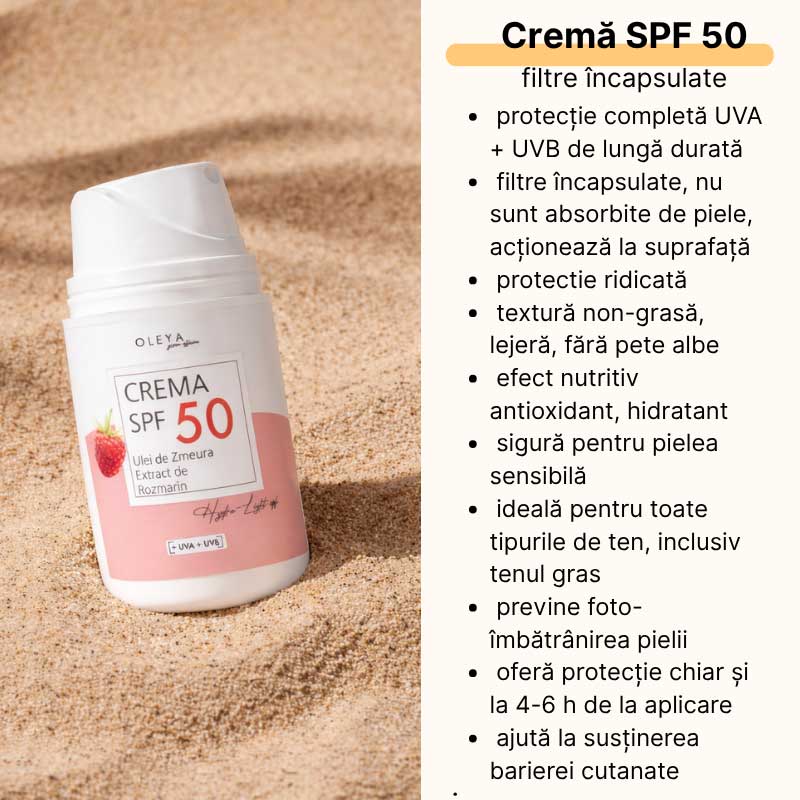 Hydra-Light SPF - Crema SPF 50 cu filtre solare încapsulate și Ulei de Zmeură